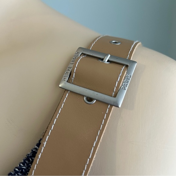 Herve Leger Paris Knit Tank‎ Top Leather Straps Sleeveless Blue L - Picture 4 of 9